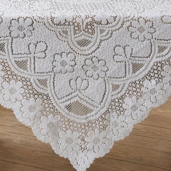 White Lace Tablecloth, Square Scalloped Floral Lace Doily, Elegant Vintage Table Cover for Nightstand End Table Tea Party Home Decor