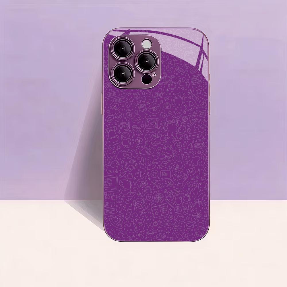 Purple White Line Art Doodle for coque iphone for iphone 17 case Fashion Case fundas Glass for iPhone 17 16 15 14 13 pm Pro Plus
