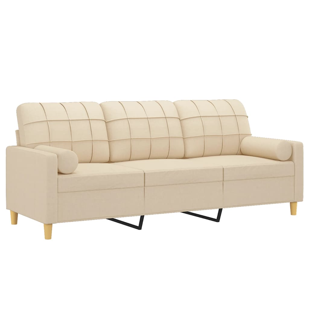 Vidaxl 3-Seater Sofa With Cushions, Cream, 180 Cm, Fabric
