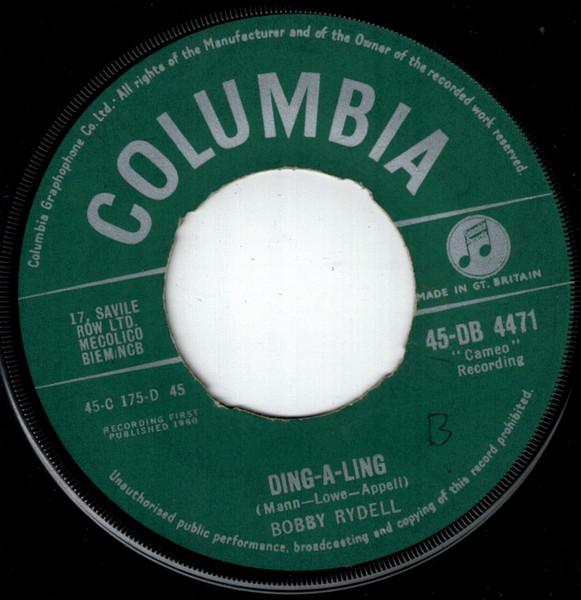 

7inch Record BOBBY RYDELL - Ding-A-Ling 45DB4471 Columbia 1960 UK Rock Used
