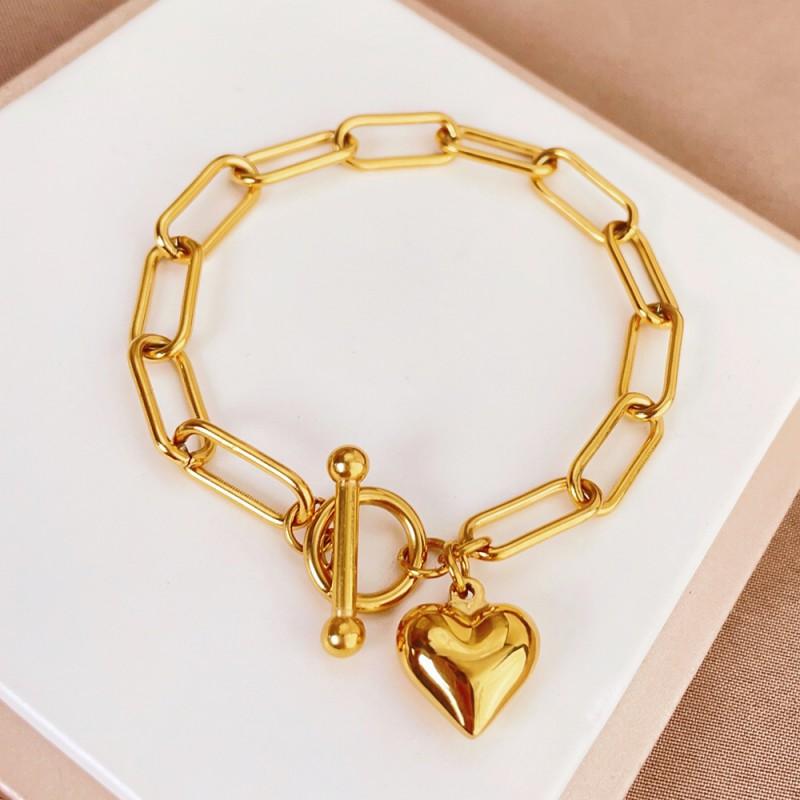 Titanium Steel Heart Charm Bracelet Women Gold Plated Minimalist Geometric Stackable Jewelry