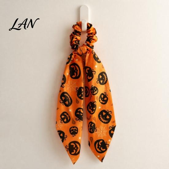 Non-damaging Hair Tie Halloween Satin Scrunchies for Women, Funny Pumpkin Printed Elastic Ties, Silky Accessory Soft Ponytail Holders, Decorative
