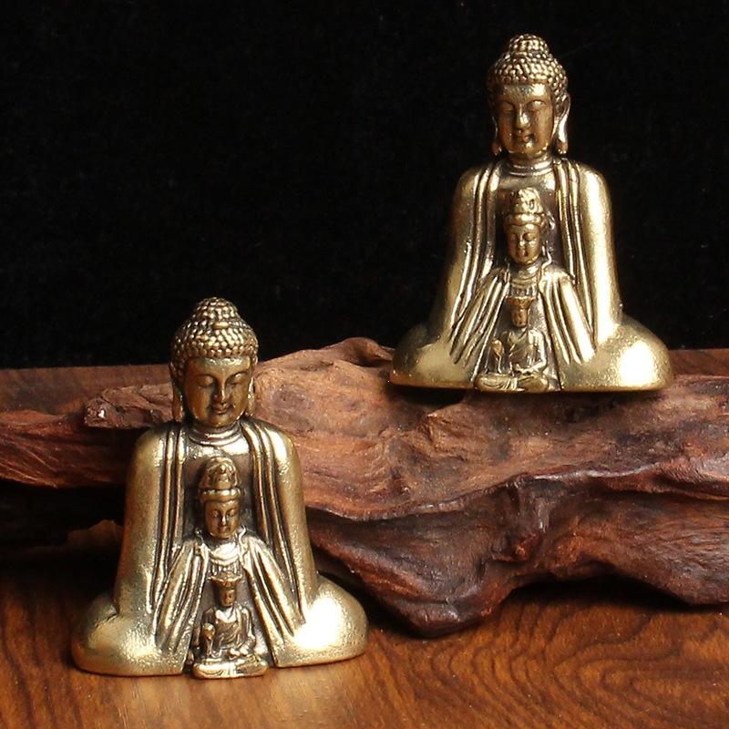 5 cm Chiński Buddyzm Czysta Miedź Brąz Budda Siakjamuni Statua Stołowa Czysty Mosiądz Antyczny Ornament do Herbaty