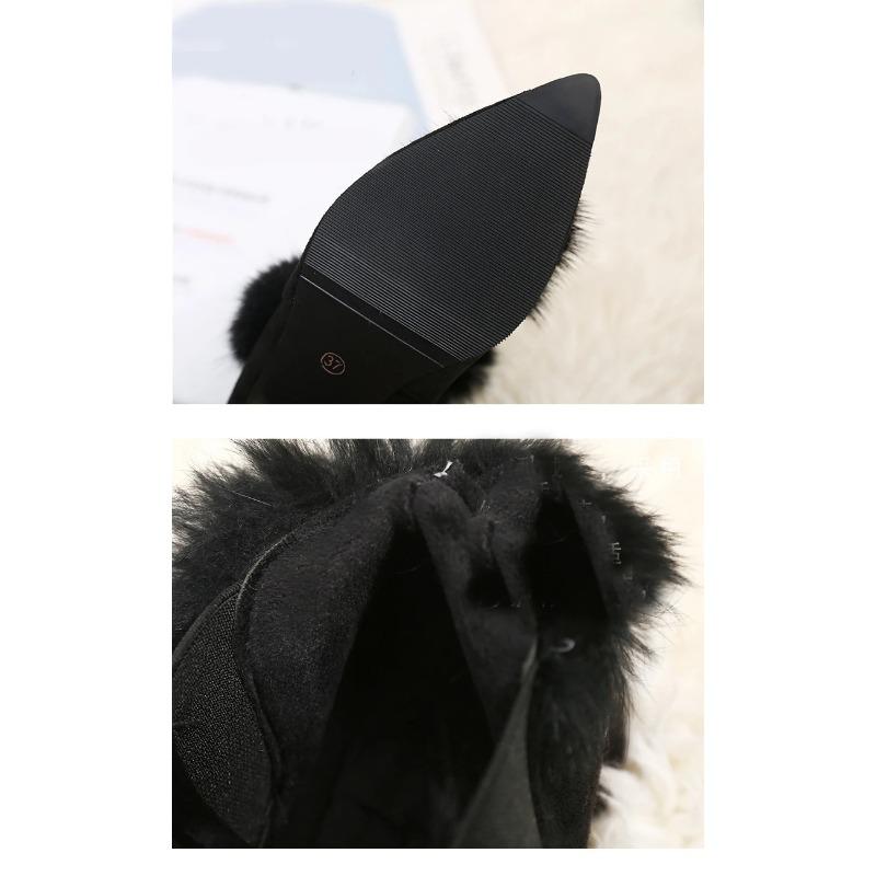 Dámské kotníkové boty Křišťálová hlava lišky Dámské boty Zimní móda Kovová špička Nadýšený plyš Vysoký podpatek Dámská svatební párty obuv