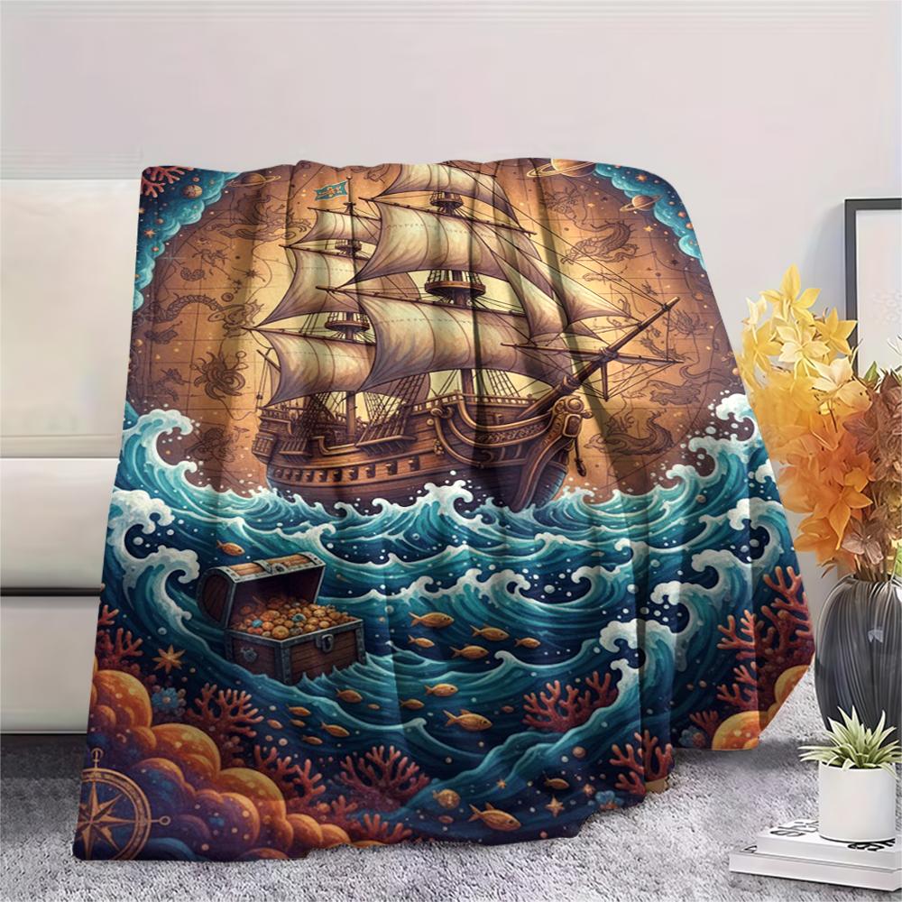 Colorful Starry Sky Sailing Print Flannel Blanket,High quality Comfortable for All Seasons,Home Decor,Warmth and Comfort,Perfect for Christmas Gifts