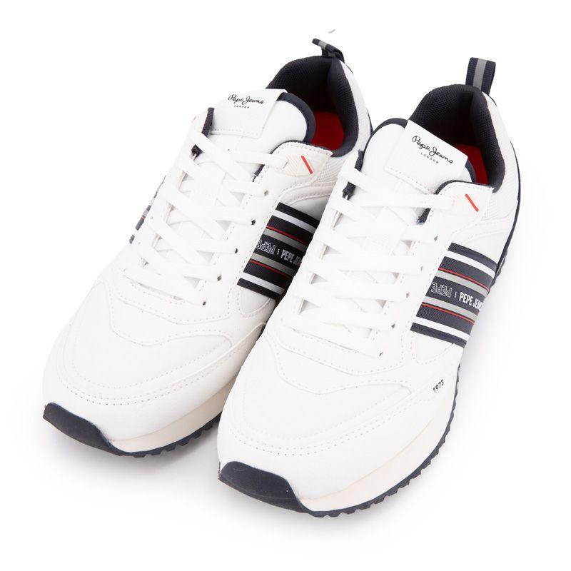 White Lace-up Sneakers with Blue and a Touch of Navy Red Men PEPE JEANS