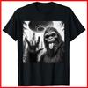 Funny Sasquatch Bigfoot Rock On Selfie With UFO Alien Black Cotton T-Shirt S-5XL