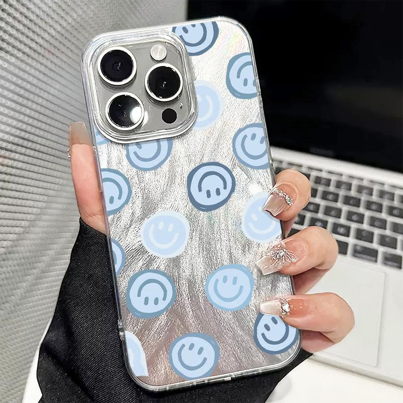 Blue Smiley Phone Case New Apple 17 Feather Protective Case Iphone15/16plus Niche Non-collision Model