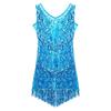 Women Latin Dress Shiny Sequin Sleeveless Tassels Fringed Dress Tango Samba Rumba Ballroom Salsa Jazz Dance Performance Costume