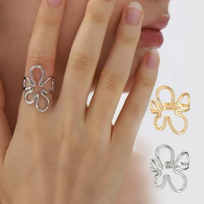 Daumenring Unregelmäßige Hohlblumenform Verstellbares Öffnungsdesign Fingerring Edelstahl Fingerband Vielseitiger Schmuck Geschenk