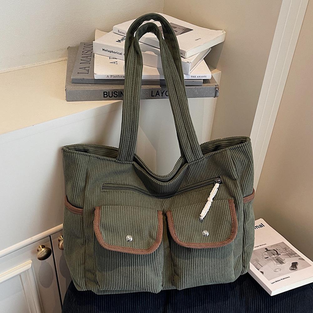 Multi-pocket Travel Hand-held Shoulder Bag with Contrasting Colors, Casual Commuting and Fashionable Tote Bag