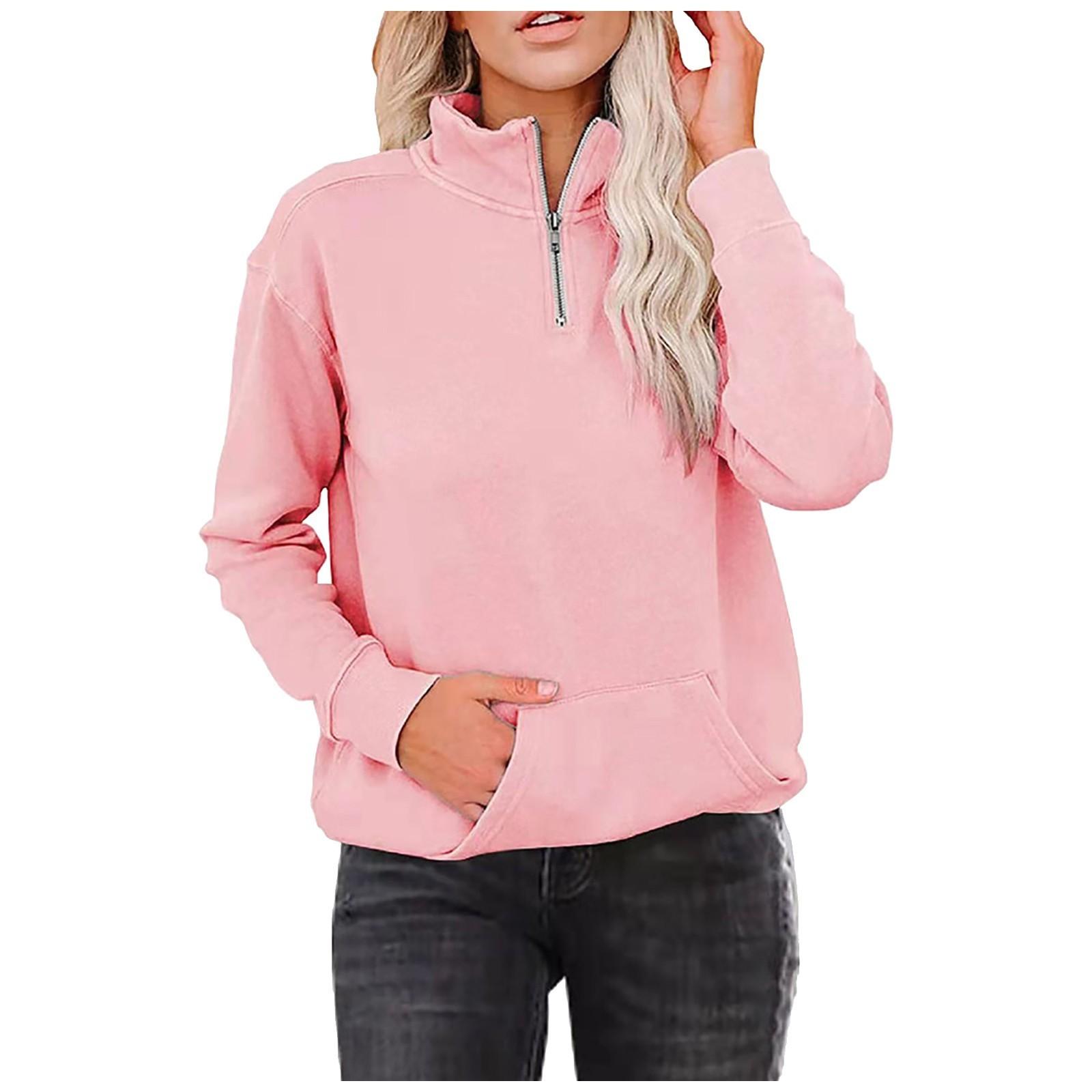 Женская мода повседневный однотонный свитер с длинным рукавом и стоячим воротом на молнии — фото 4