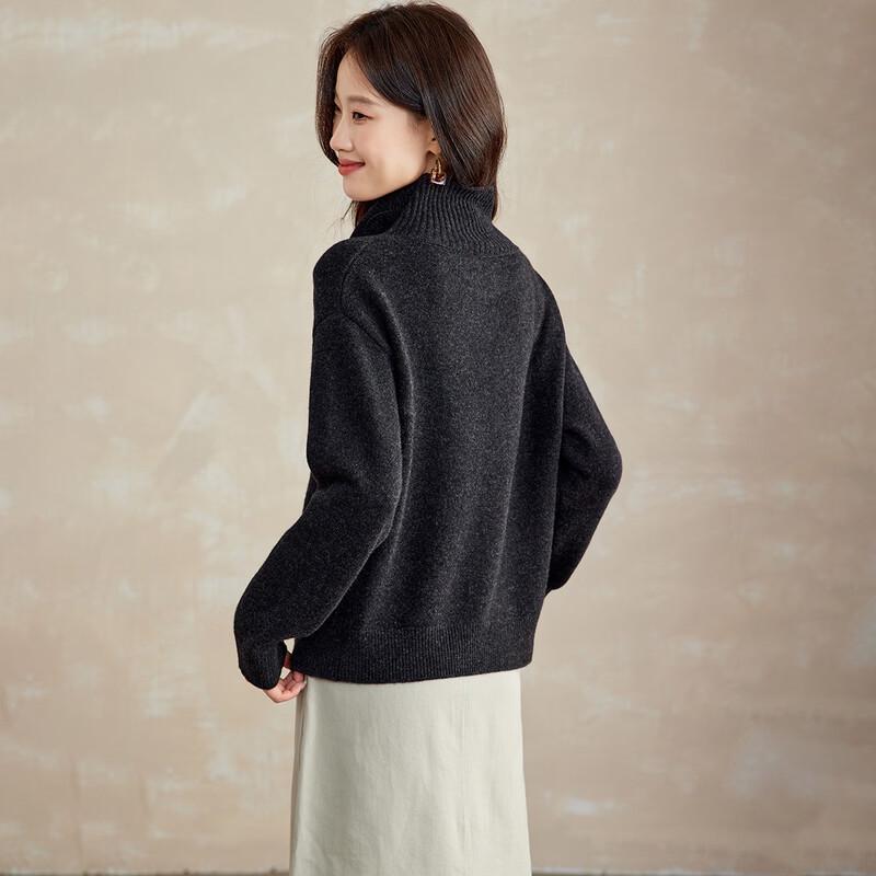 Women's 100% Wool Embroidered High-Neck Sweater