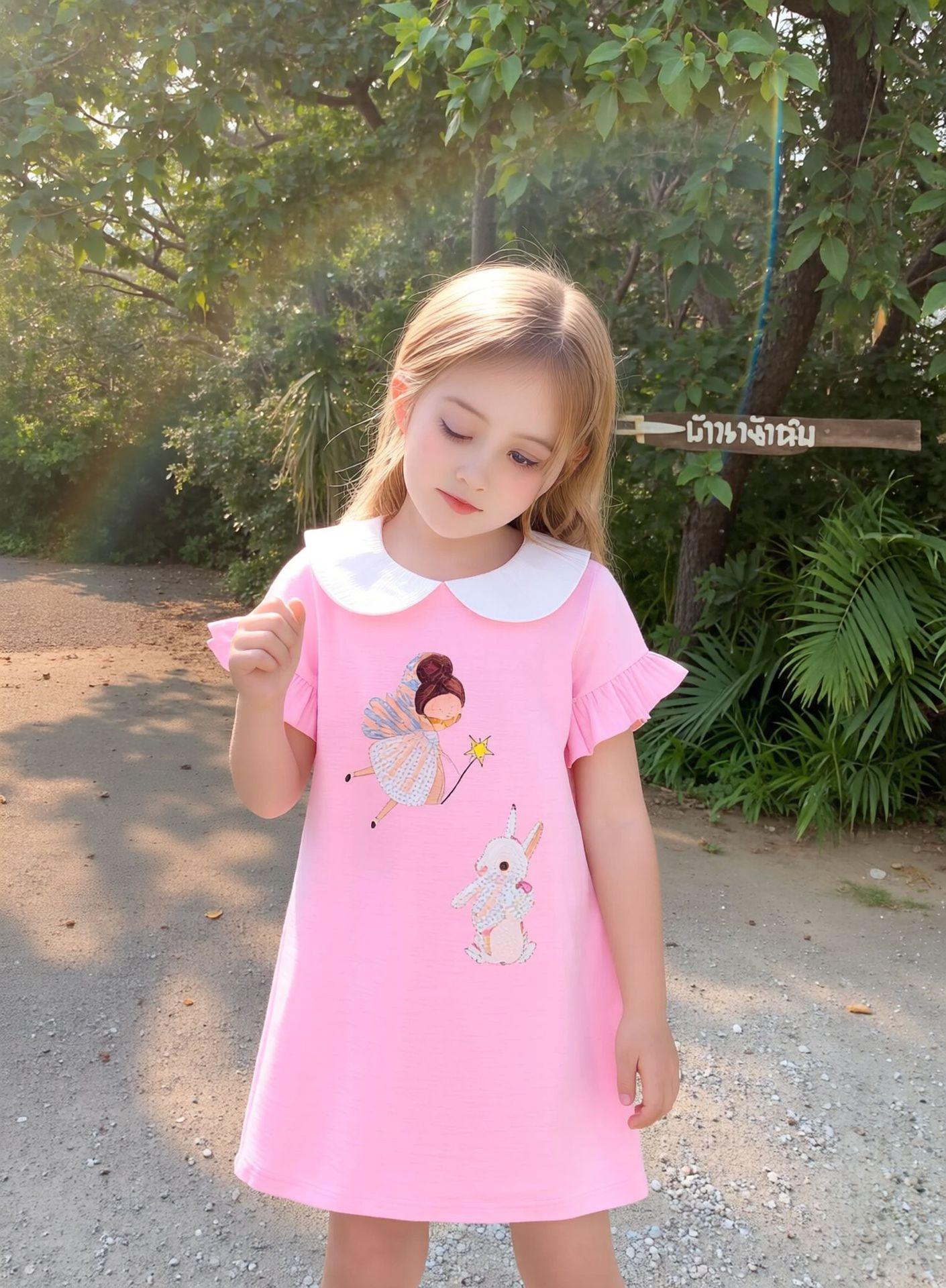 Girls Summer Cotton Dress with Cute Rabbit Print 90