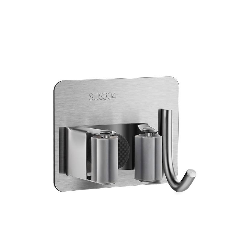 

Стойка для швабры из нержавеющей стали с крючками – Настенный держатель для швабры без сверления Silver with hook