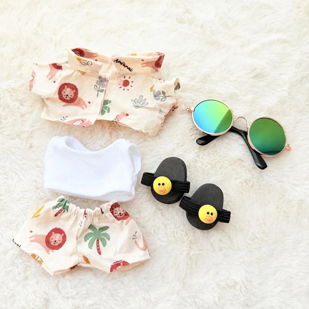 For 15/17cm Labubu Clothes summer Beach Suit Set labubu Doll BOY Seaside vacation clothing Outfit DIY replacement Accessories