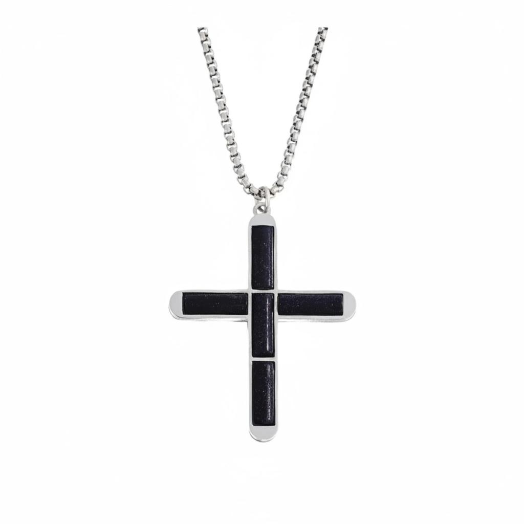 Natural Shoushan Stone Tiger Eye Cross Pendant Square Chain Necklace For Men Women