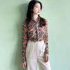 Mall 1116 Women's Spring and Autumn New Versatile Slim-fit Printed Mesh Long Sleeve Shirt 1111781