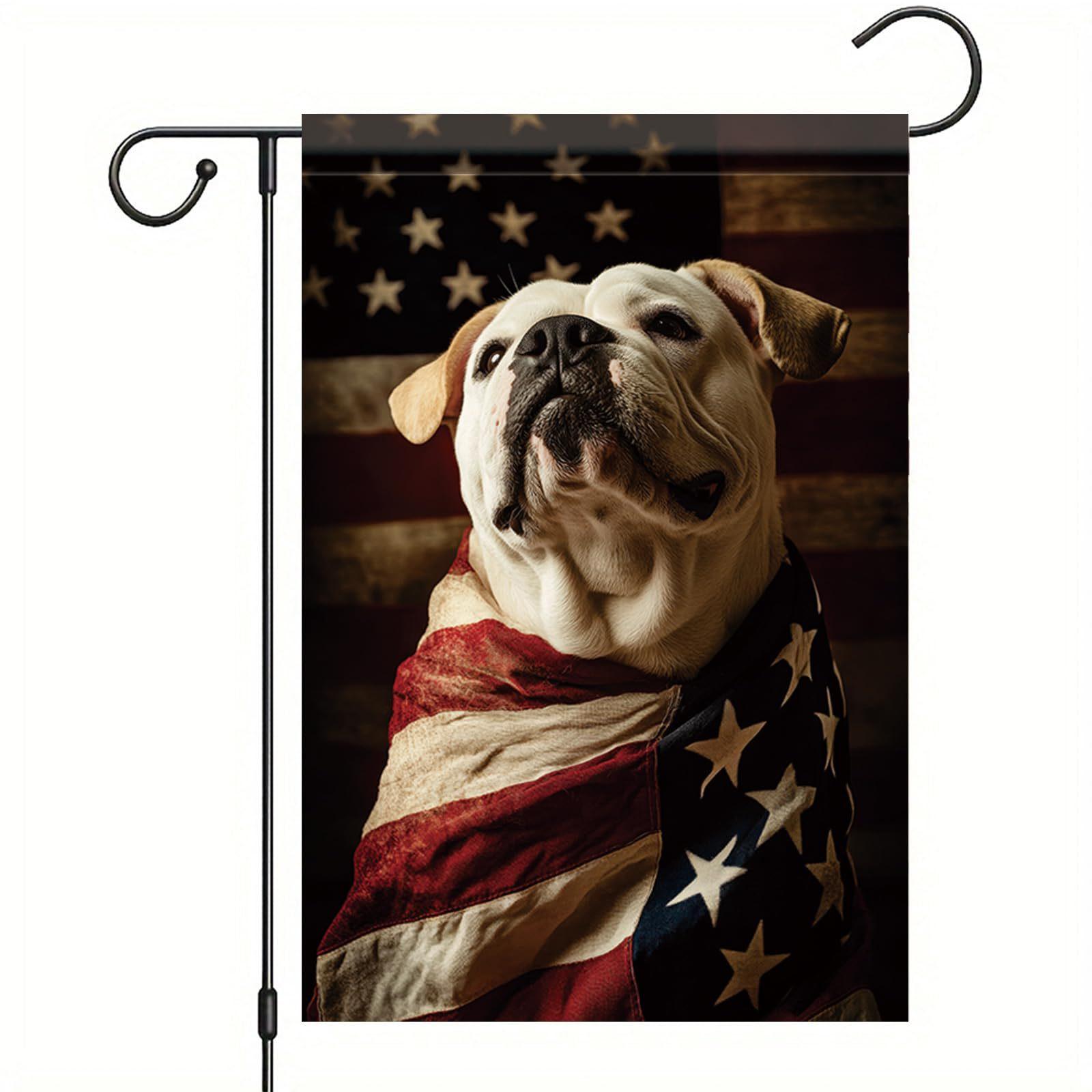 

Patriotic Dog Garden Flag with American Flag Design for Outdoor Holiday Decoration Durable Polyester Material Suitable for Yard and Porch Display One Size
