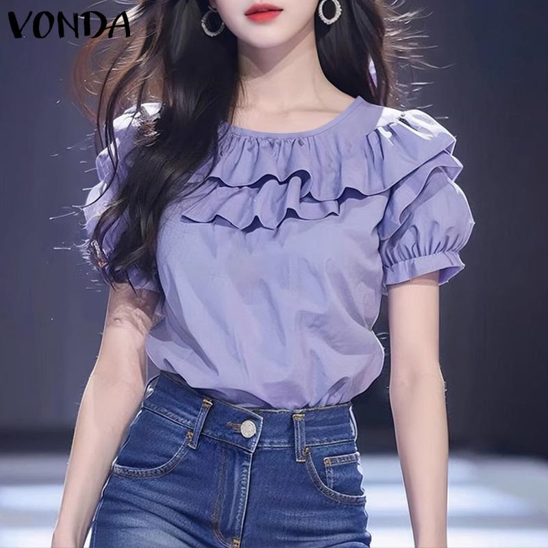 

VONDA Женская повседневная блузка с круглым вырезом и коротким рукавом 2XL