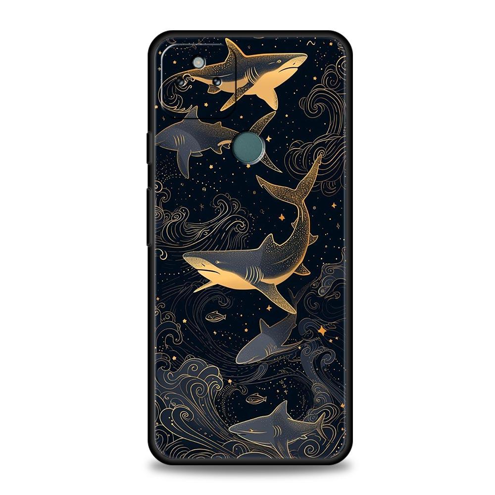 Seaside Sharks Pattern Phone Case Cover for Google Pixel 10 9 8 7 6 9A 8A 7A 6A Pro Shockproof Soft TPU 9 Pro XL Shell Capas Bag