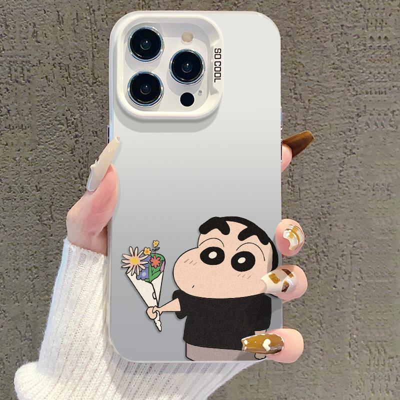 Shin-chan Flowers iPhone Case for 13/14/15/16/17 Pro Max In Silver