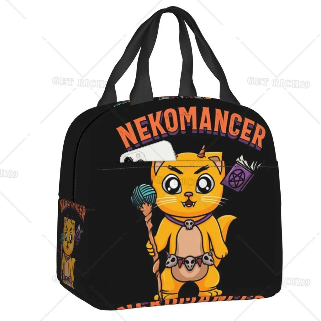 Satanic  Cat Insulated Lunch Bag Waterproof Thermal Cooler Lunch Box with Side Pocket for Women Men Kids Camping Travel