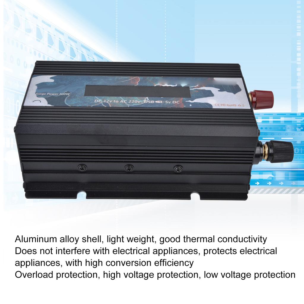 300W Smart Power Converter with Display Aluminium Alloy  12V To AC220V Power Inverters