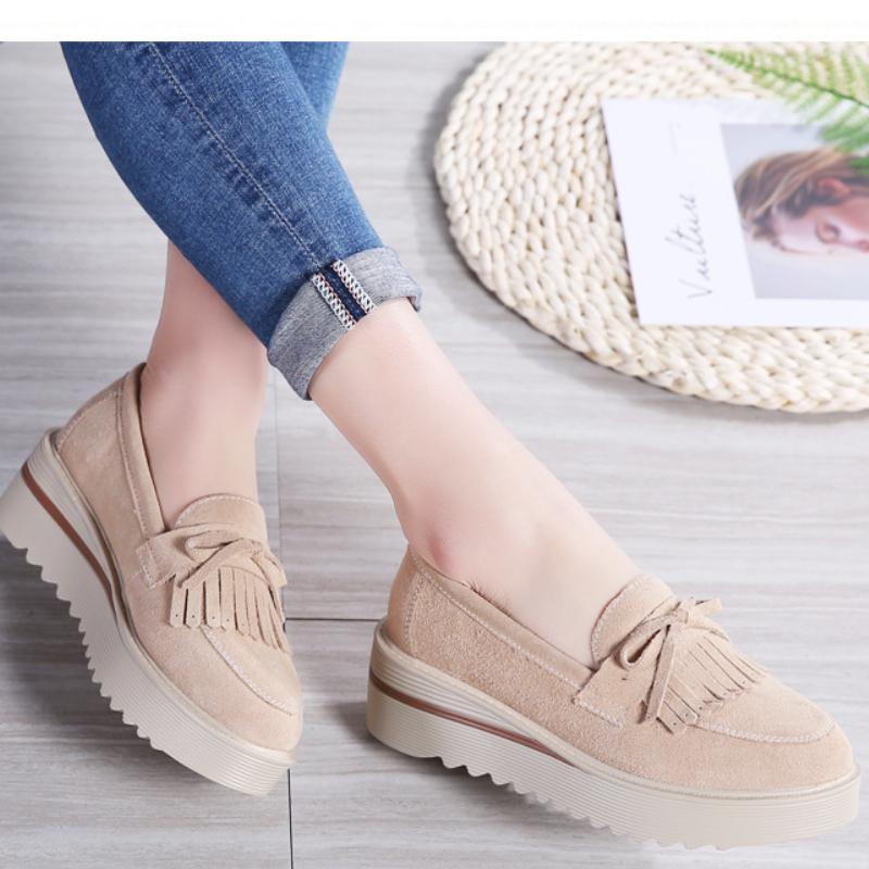 Macrame Women Walking Shoes Fashion Wedge Heels Non-slip Platform Shoes Cow Suede Casual Shoes Middle-aged Mother Loafers