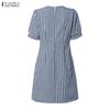 ZANZEA Women Bows Collar Summer Casual Short Sleeve Grid Print Dress