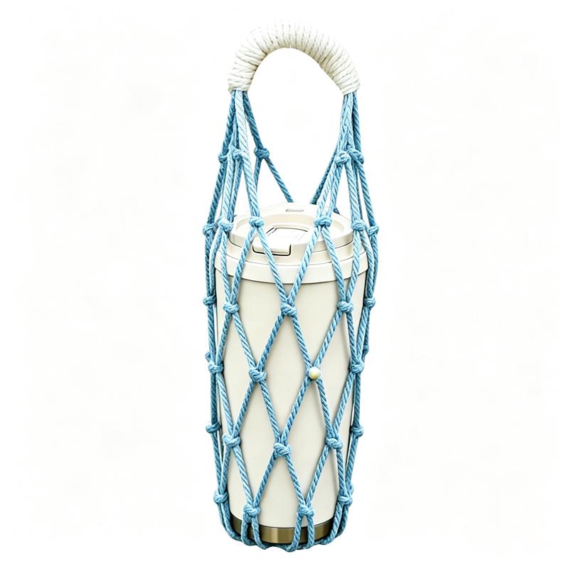 Portable Coffee Cup Bag Handwoven Water Bottle Pouch Outdoor Camping Storage Bags Foldable Beach Woven Net Mugs Umbrella Bags