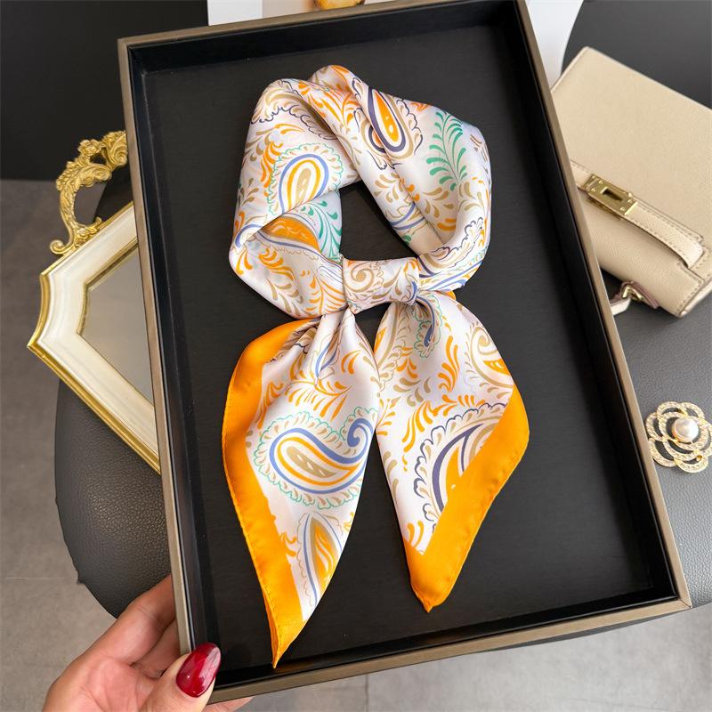 Silk Square Scarf Women Luxury Floral Print Soft Satin Kerchief Hairband Neckerchief Head Hijab Lady Headband Foulard Bag Ribbon