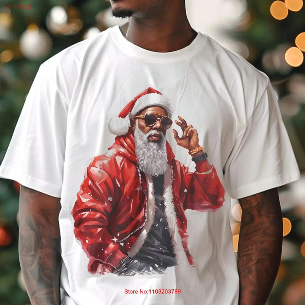 Modern Black Santa T Shirt Urban Christmas Holiday Vintage Unisex Streetwear Comfortable Breathable Fashion Casual