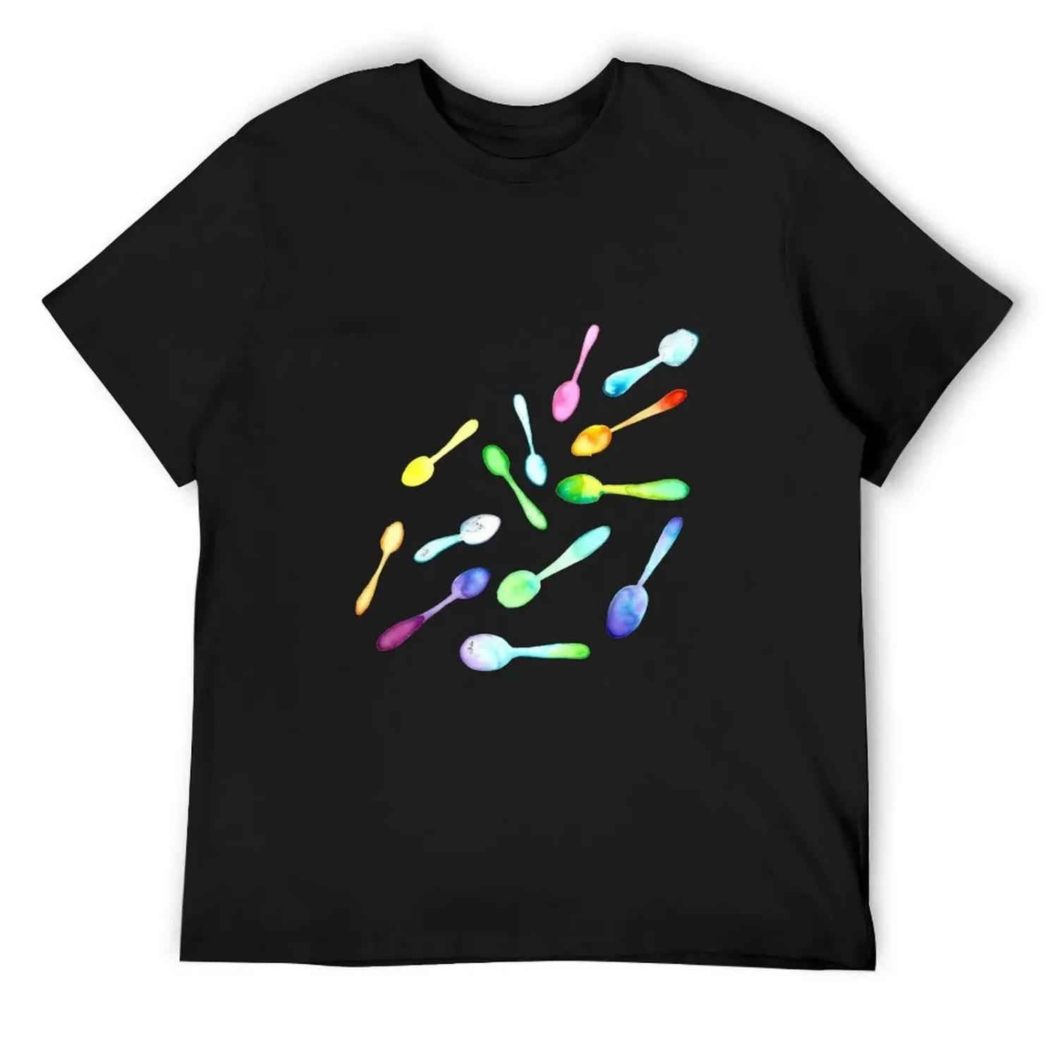 

Multicolor Watercolor Falling Spoons T-Shirt graphic t shirt vintage oversizeds customs design your own clothing for men S чёрный