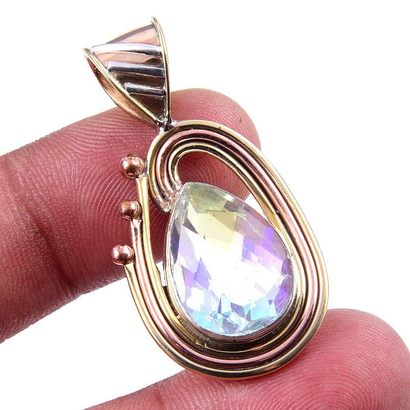 

Natural Rainbow Quartz 925 Solid Sterling Silver Gift TwoTone Pendant 1.50 A9h69