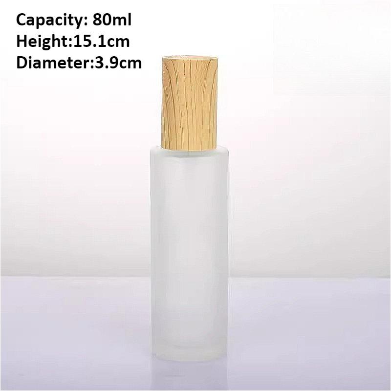 Wood Grain Frosted Glass Bottle with Pump Spray, Refillable Lotion Cosmetic Container for Travel Serum Essentials