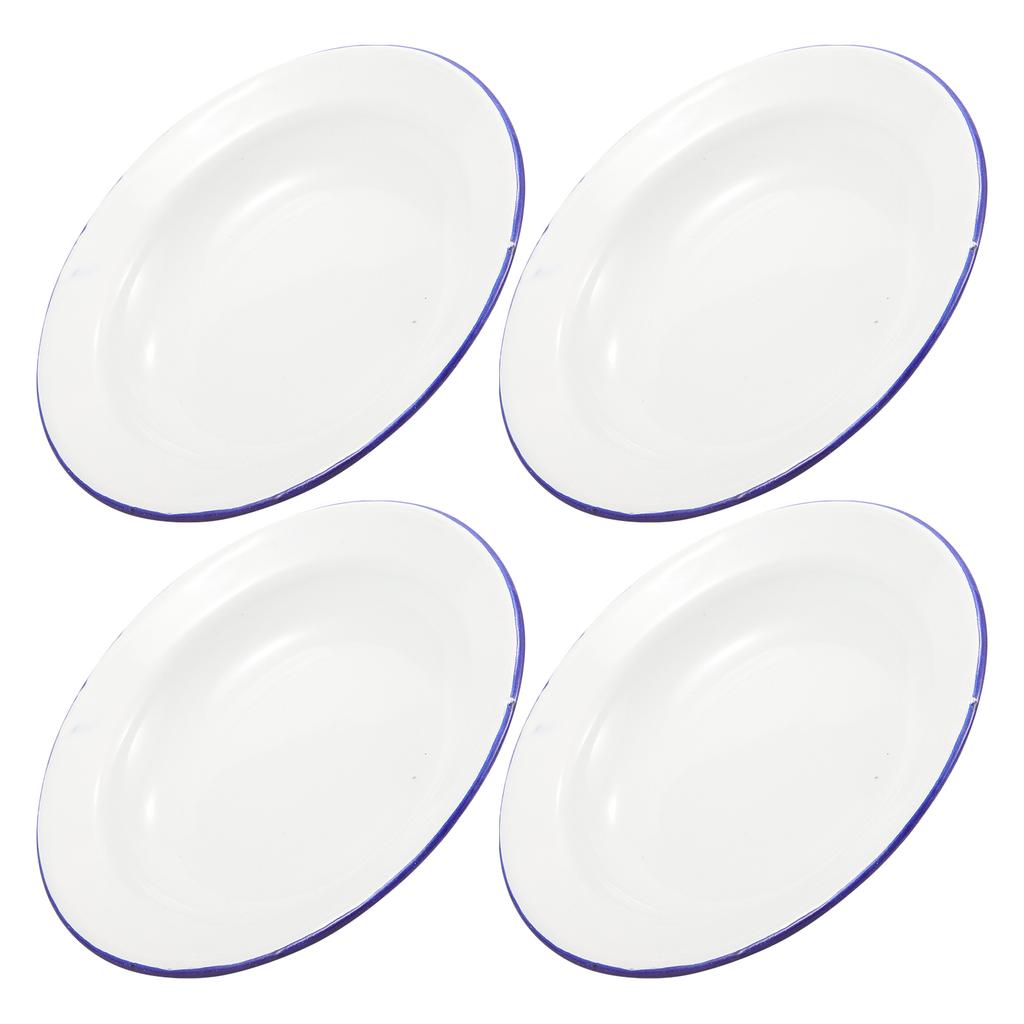 4Pcs Enamel Camping Dishes Plate Pasta Hotel Dessert Enamelware Oven Tray Unbreakable Dinner Serving Platter Tray Salad Plates
