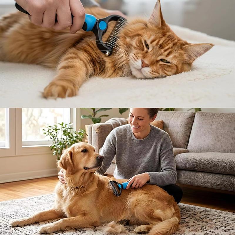 Pet Grooming Undercoat Rake Brush, Double Sided Deshedding Tool for Dogs Cats, Safe Dematting Comb for Long Short Hair