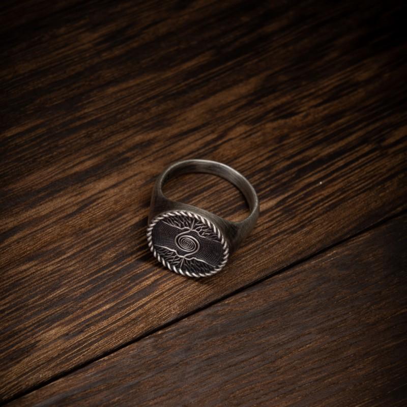 Adjustable Open Ring Men Women Vintage Tree Of Life Design Plated Geometric Leaf Band Minimalist Unique Jewelry