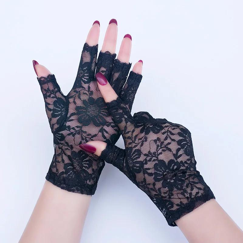 

Black Fingerless Sexy Lace Gloves Women Sun Protection Gloves Women Driving Mittens For Bride Ladies Half Finger Fishnet Gloves One Size чорний
