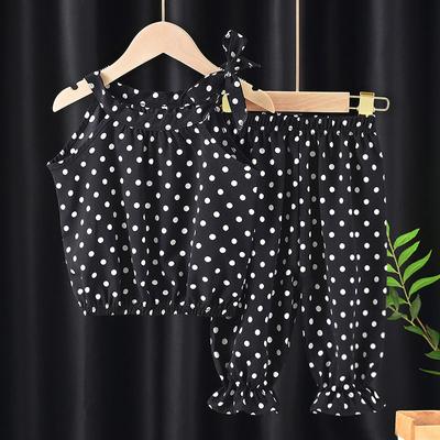 Fashion Kids Sleeveless Outfits Babys Girls Polka Dot T Shirt Pants Set Loose Trousers Suit Soft Children Summer Thin