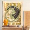 Sun Moon Cat Tapestry Wall Hanging Tarot Retro Black White Cat Psychedelic Love Star for Living Room Home Dorm Decor Cloth Gift