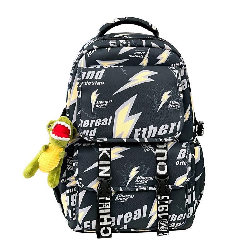 Schoolbag Japanese ins Street Lightning Personality Graffiti Backpack Trendy Cool Handsome Teen Boys Strong Durable Backpack