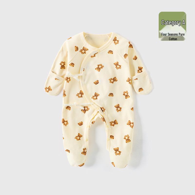Baby Romper Pure Cotton A-Grade Crawling Suit with Hand & Foot Covers - Anti-Scratch Pajamas for Boys & Girls