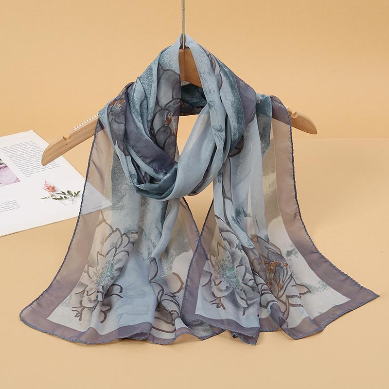 

Design Women Summer Thin Silk Scarf Shawl Elegant Headscarf Convinient Bandage Hijabs Chiffon Hijab Ventilate Wrap Scarves 45x145cm