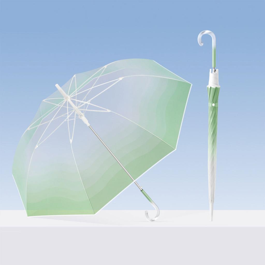 Kreativní gradientový průhledný deštník s prohnutou rukojetí, automatické otevírání, 8 žeber, velká střecha, vybavení pro ochranu před deštěm