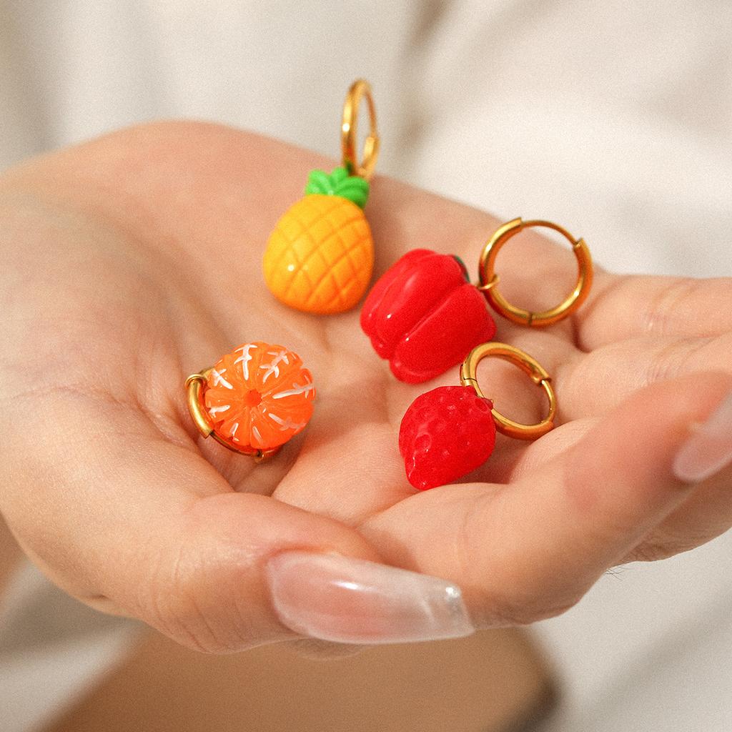 Hoop earrings, niche fruit drop earrings, pineapple orange, titanium steel ear jewelry, versatile and unique earrings