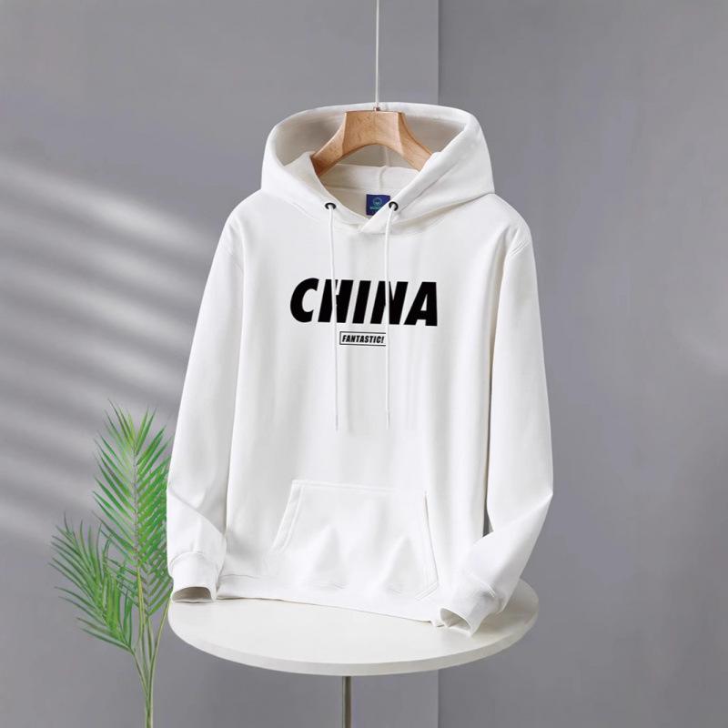 Spring, autumn and winter red hooded sweater men's loose trend couple hoodie velvet Eurasian size