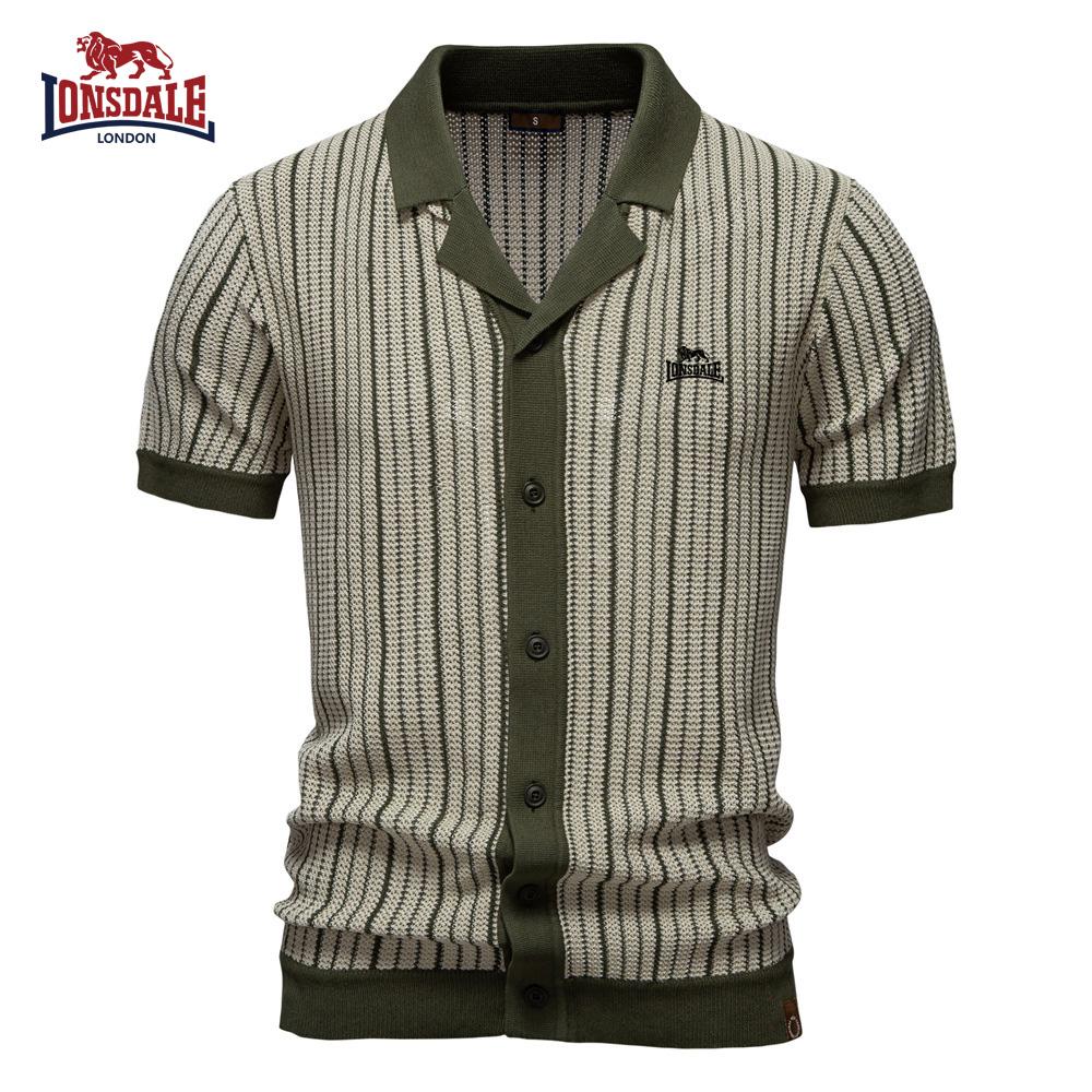 Lonsdale 2026 Zomer Geborduurd Nieuw Heren Korte Mouw Gebreid Polo Streep Mode Zakelijk Poloshirt voor Mannen M