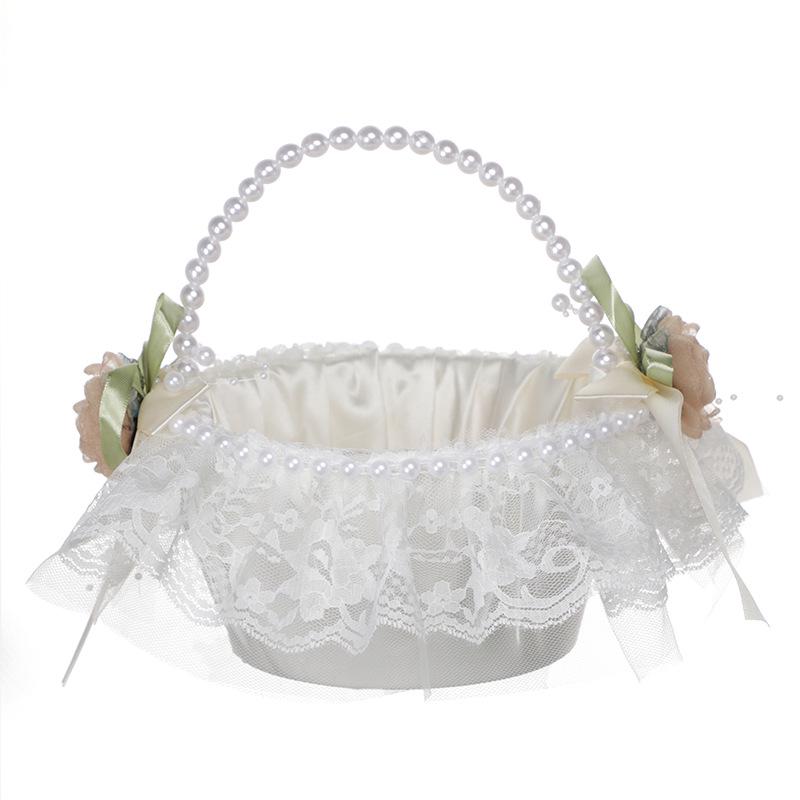 Ivory White Rose Wedding Flower Basket for Bride and Flower Girl